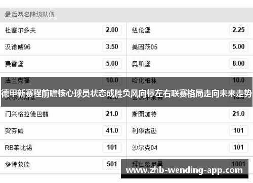 德甲新赛程前瞻核心球员状态成胜负风向标左右联赛格局走向未来走势 德甲新赛程前瞻核心球员状态成胜负风向标左右联赛格局走向未来走势
